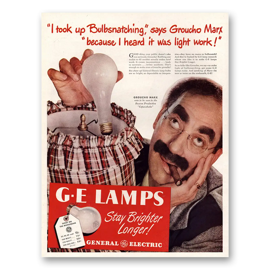 1947 GE Lamps Groucho Marx Vintage Magazine Print Ad