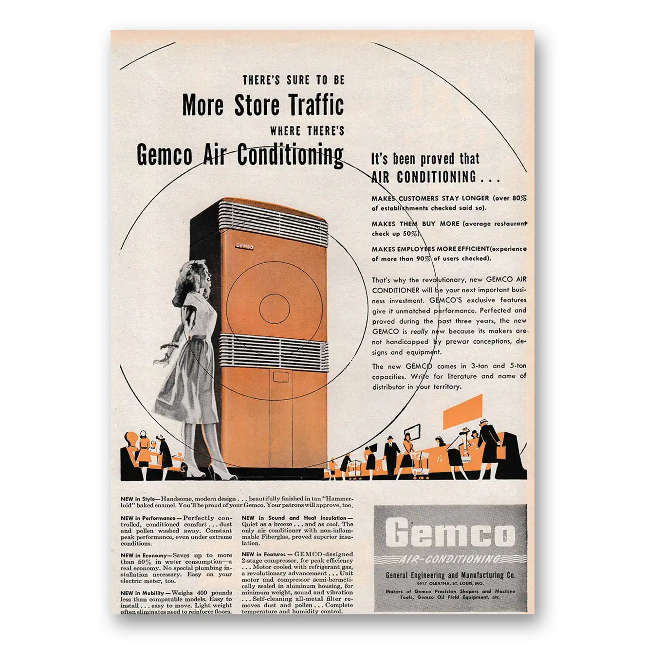 1947 Gemco Air Condioning More Store Traffic Vintage Magazine Print Ad