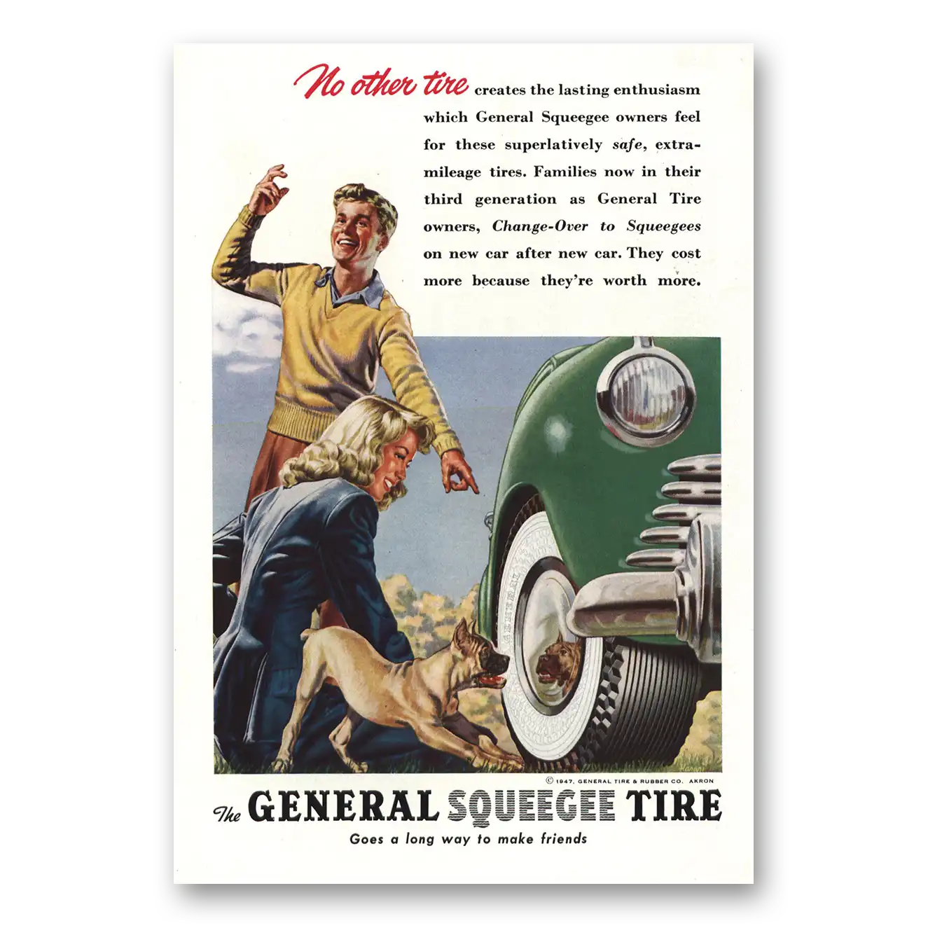 1947 General Squeege Tires No Other Tire Dog Vintage Magazine Print Ad