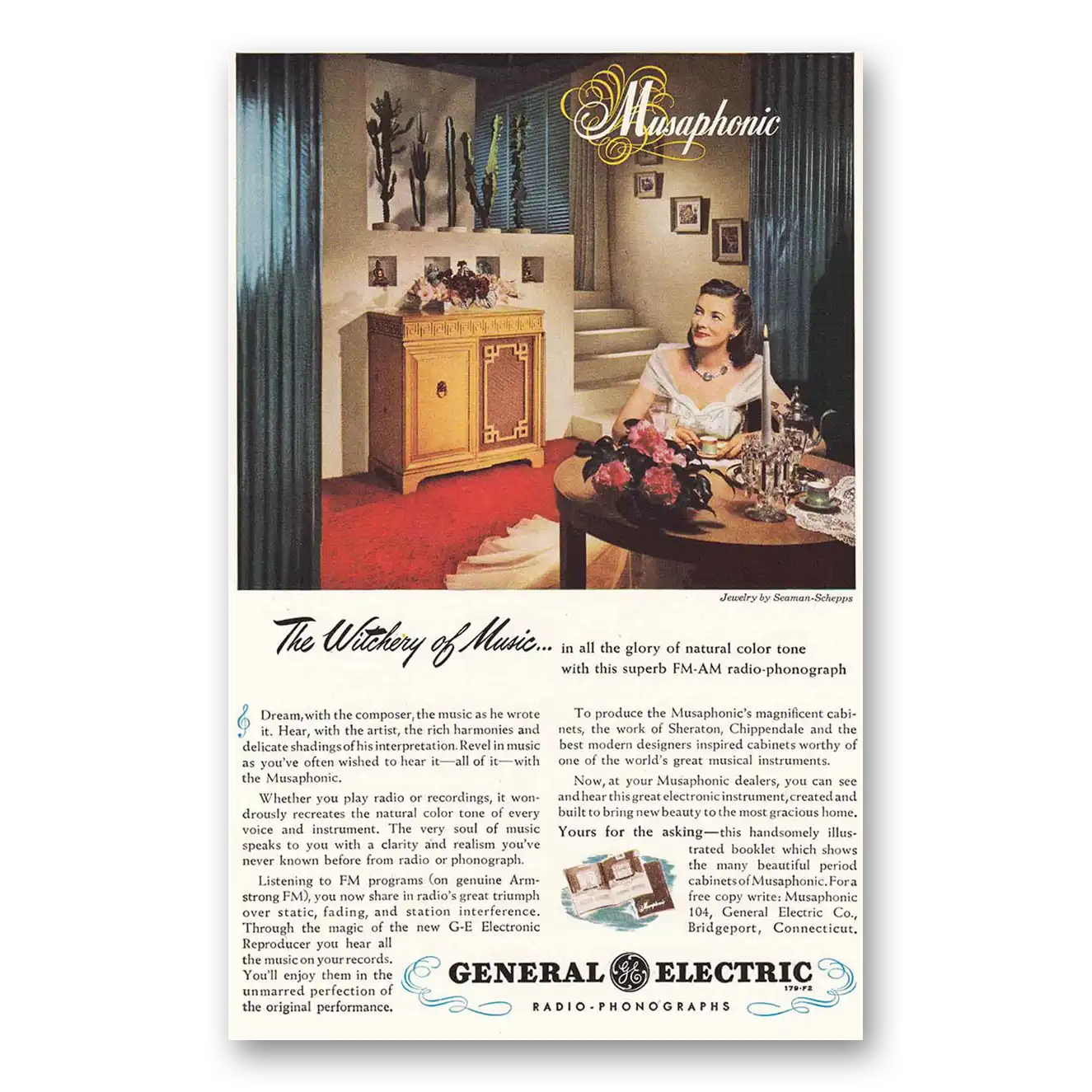 1947 General Electric Radio Musaphonic General Electric Witchery of Music Vintage Magazine Print Ad