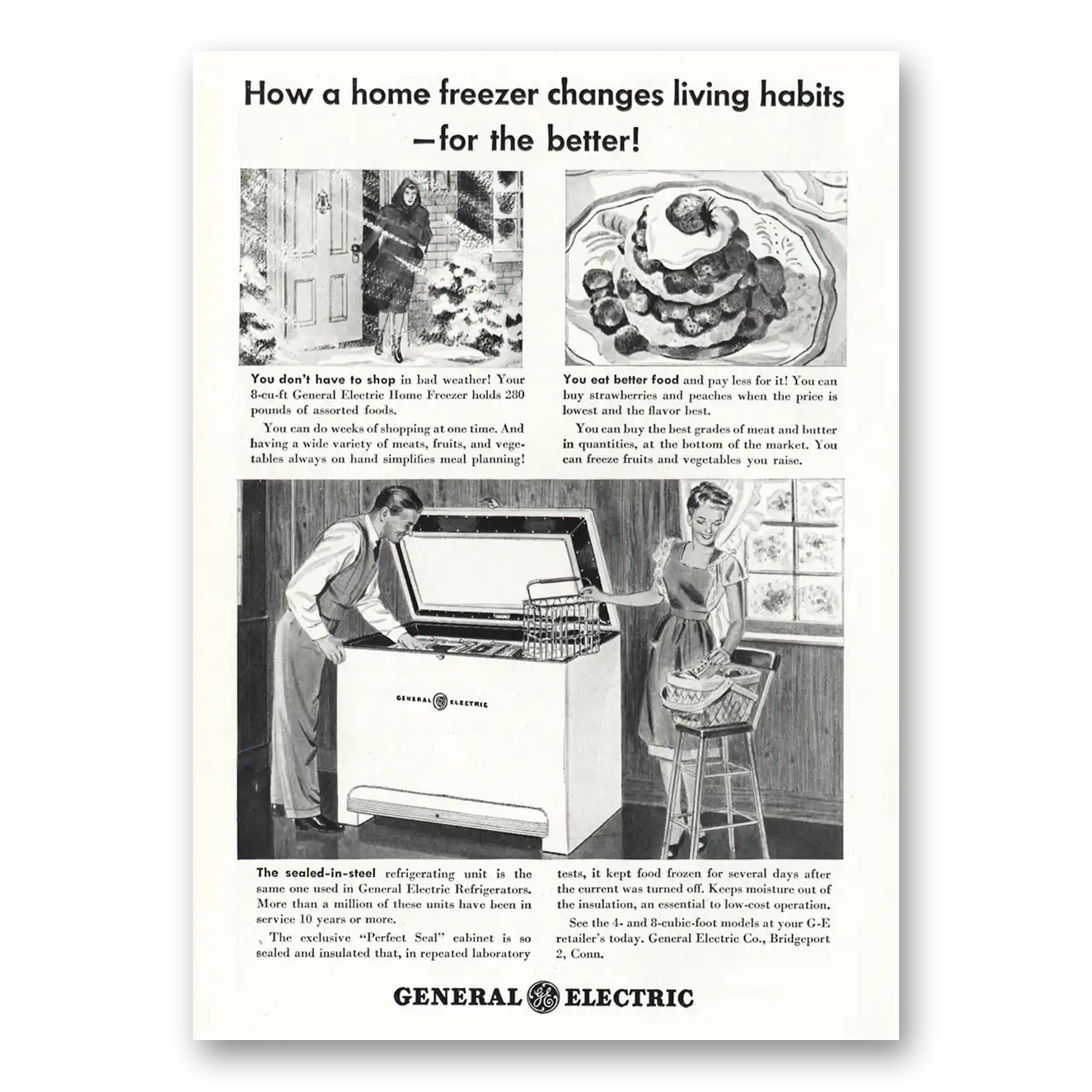 1947 General Electric Freezer Changes Living Habits Vintage Magazine Print Ad