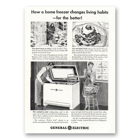 1947 General Electric Freezer Changes Living Habits Vintage Magazine Print Ad