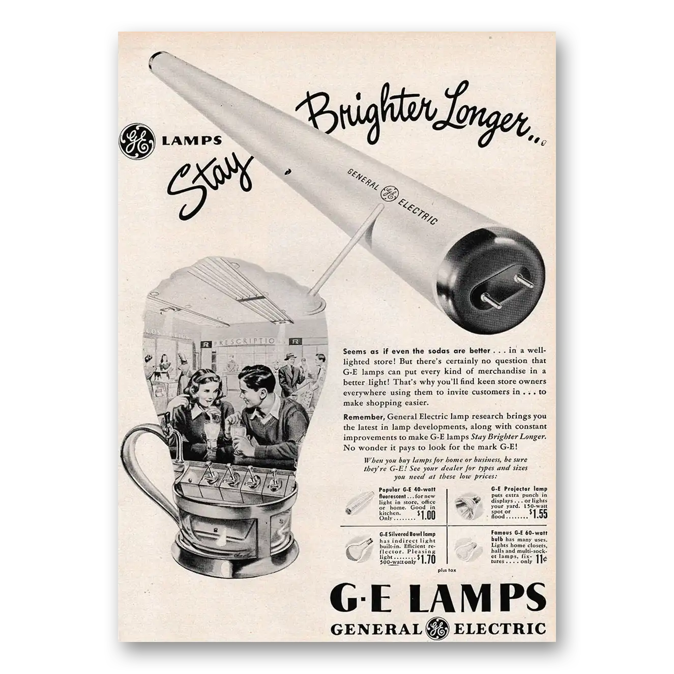 1947 GE Lamps Stay Brighter Longer Vintage Magazine Print Ad