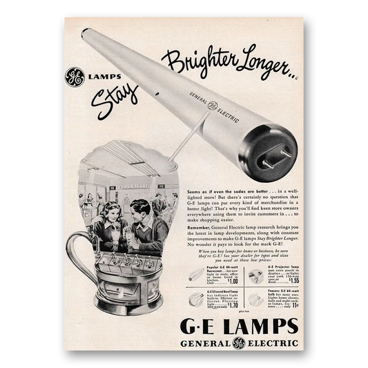 1947 GE Lamps Stay Brighter Longer Vintage Magazine Print Ad