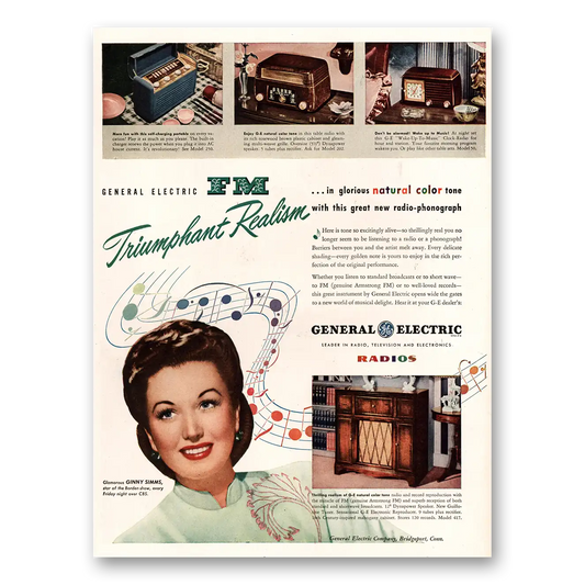 1947 General Electric Radio Ginny Simms Vintage Magazine Print Ad