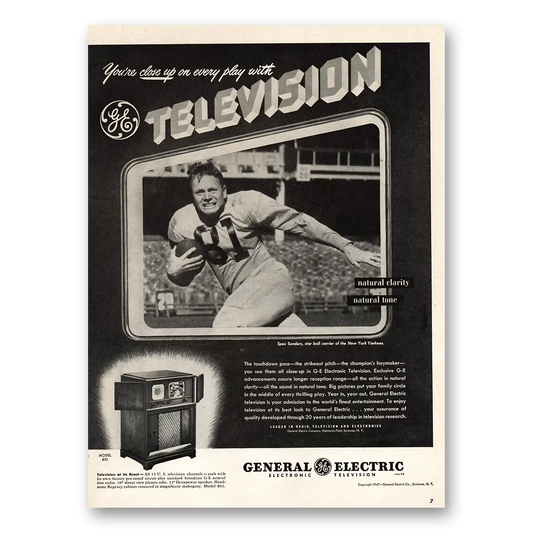 1947 General Electric Television Spec Sanders New York Yankees Vintage Magazine Print Ad