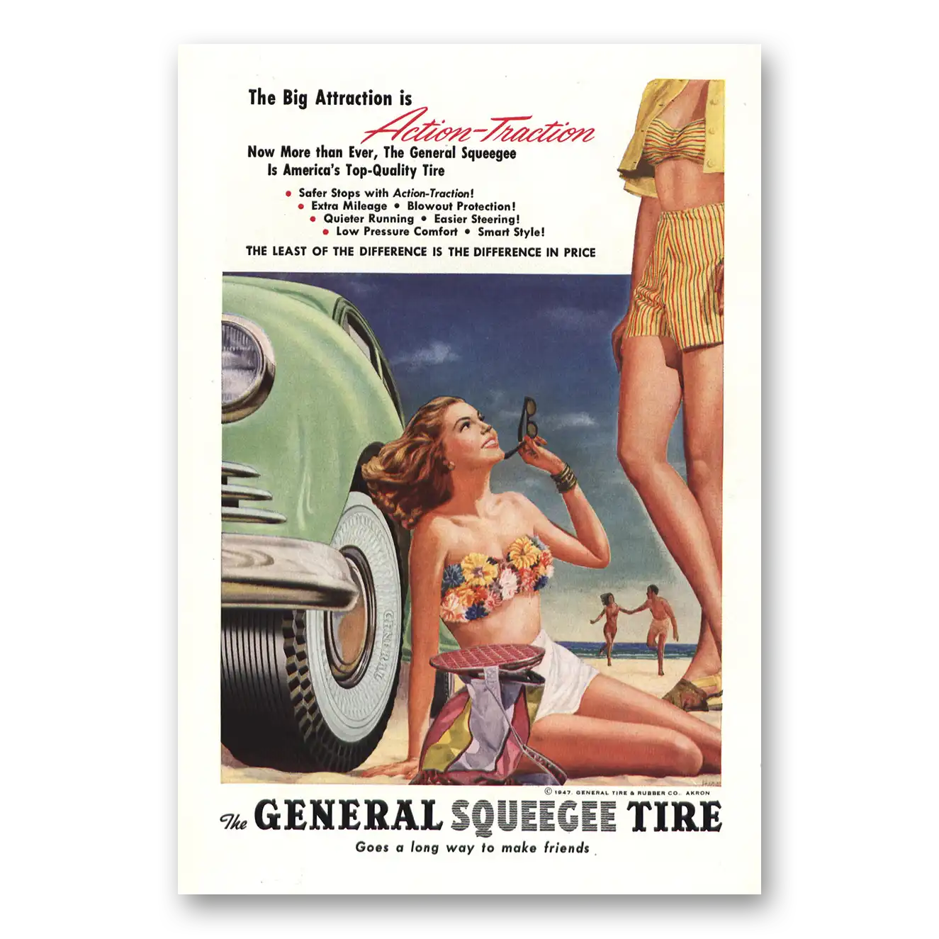 1947 General Squeege Tires Big Attraction is Action Traction Vintage Magazine Print Ad