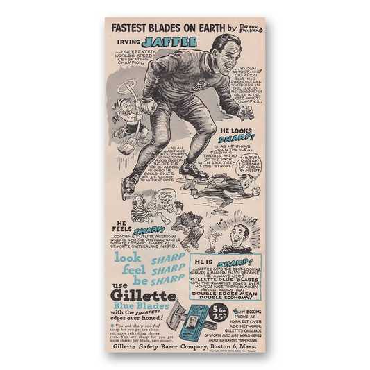 1947 Gillette Blue Blades Irving Jaffee Vintage Magazine Print Ad