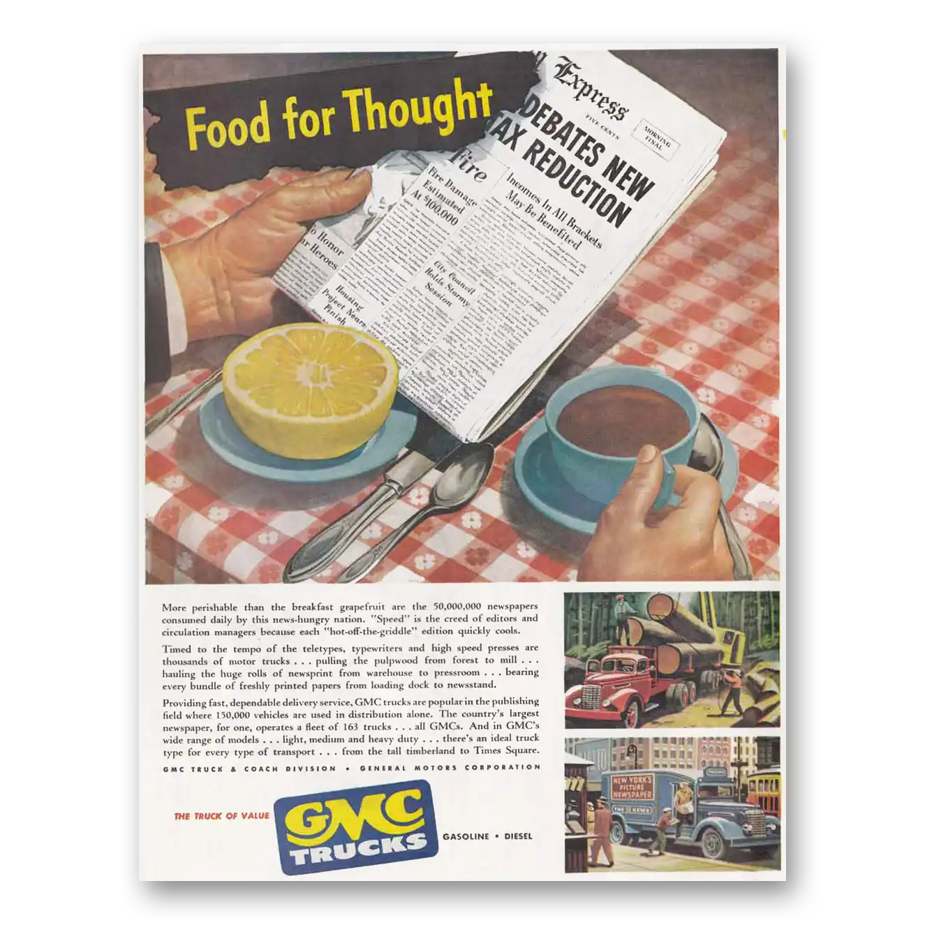 1947 GMC Trucks Food for Thought Vintage Magazine Print Ad