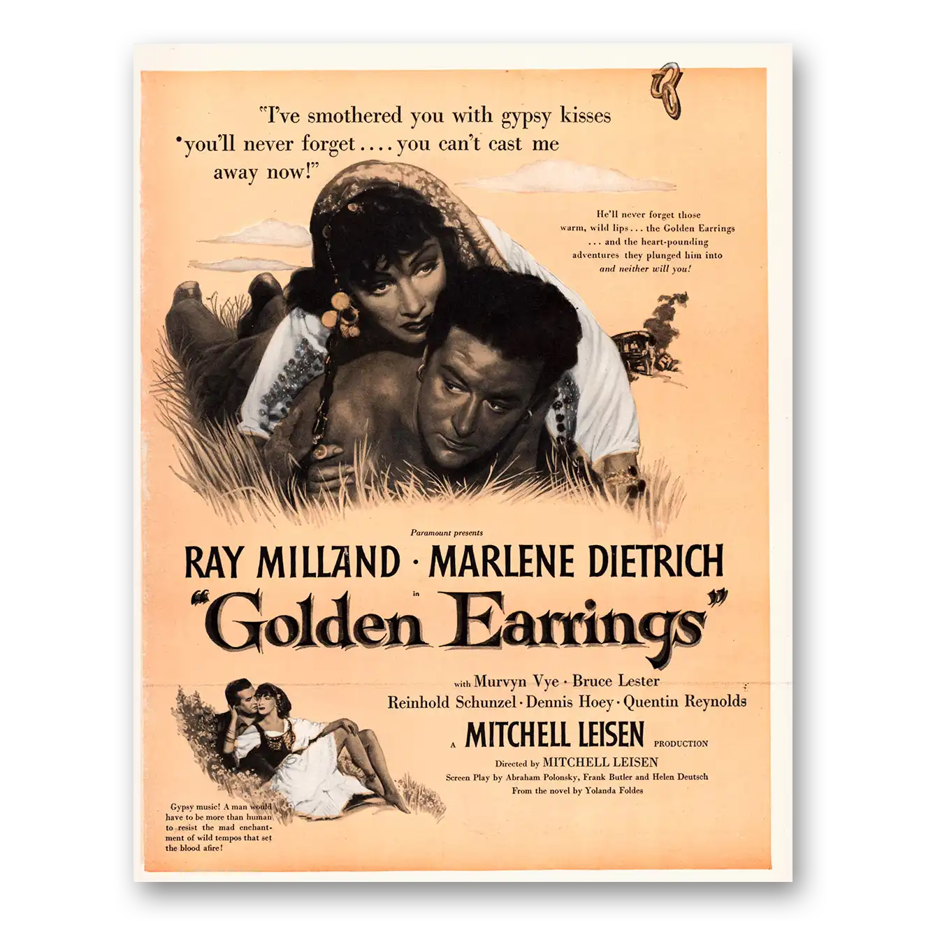 1947 Golden Earrings Movie Promo Ray Milland and Marlene Dietrich Vintage Magazine Print Ad