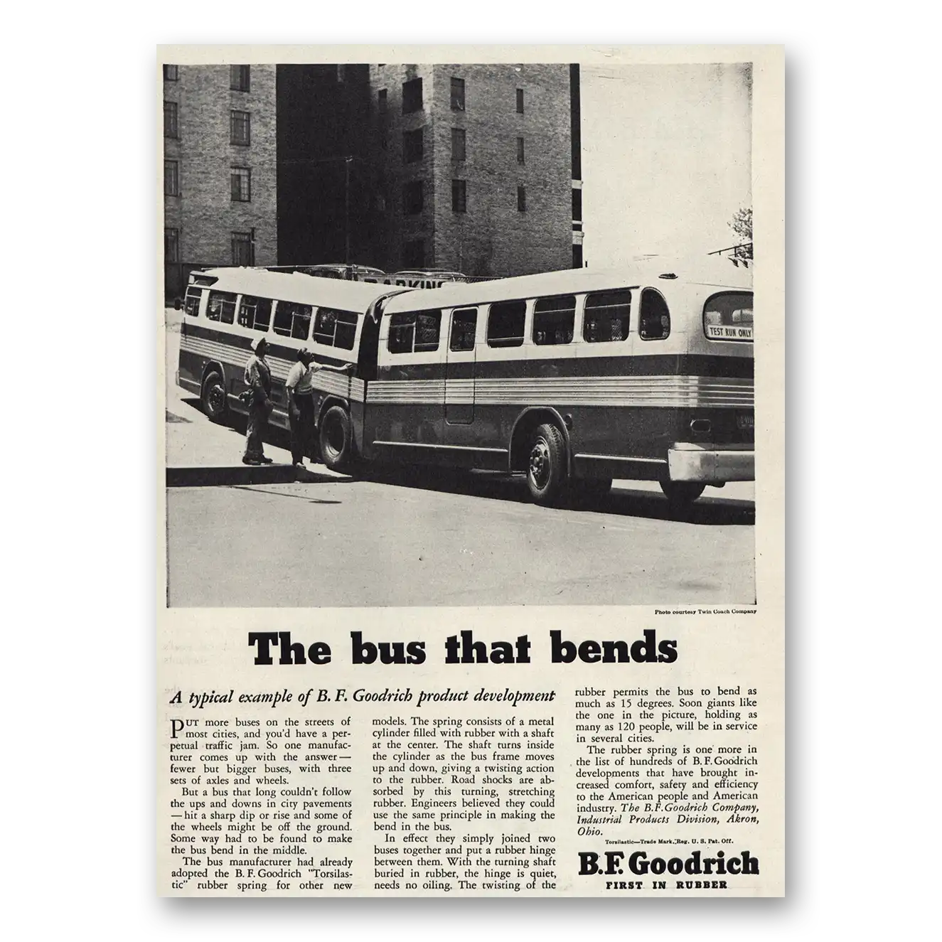 1947 B F Goodrich Bus That Bends Vintage Magazine Print Ad