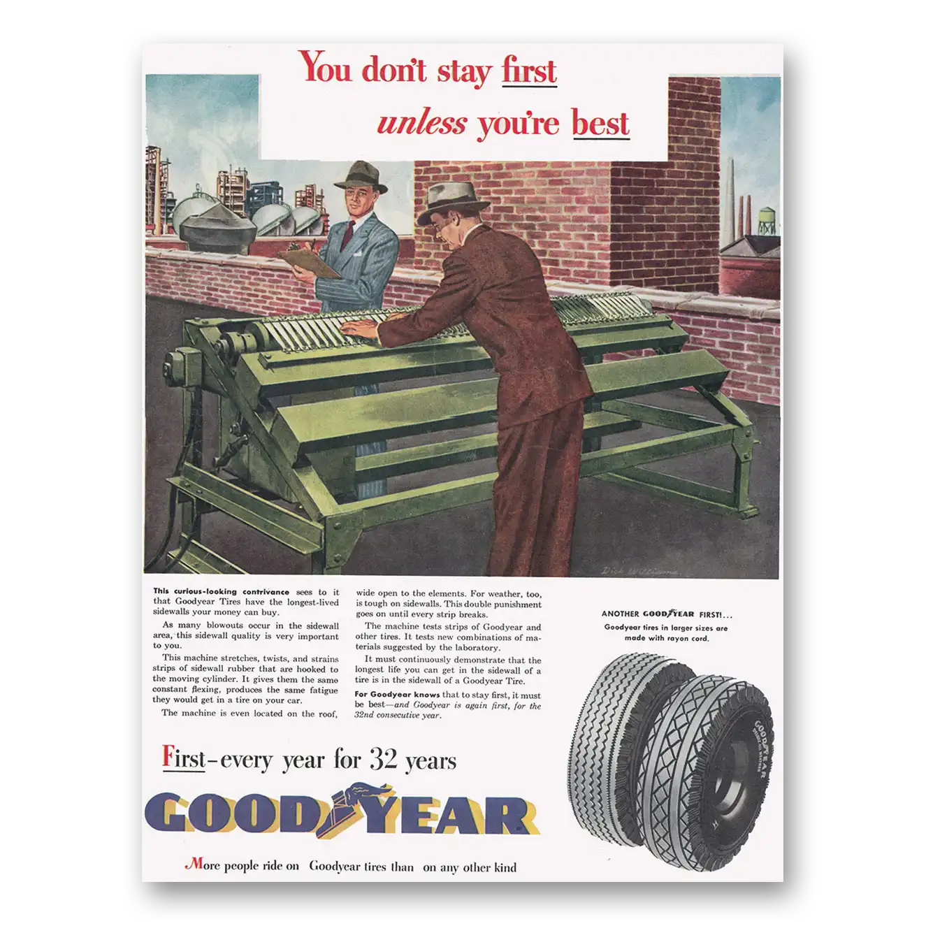 1947 Goodyear Tires You Don't Stay First Unless You're Best Vintage Magazine Print Ad