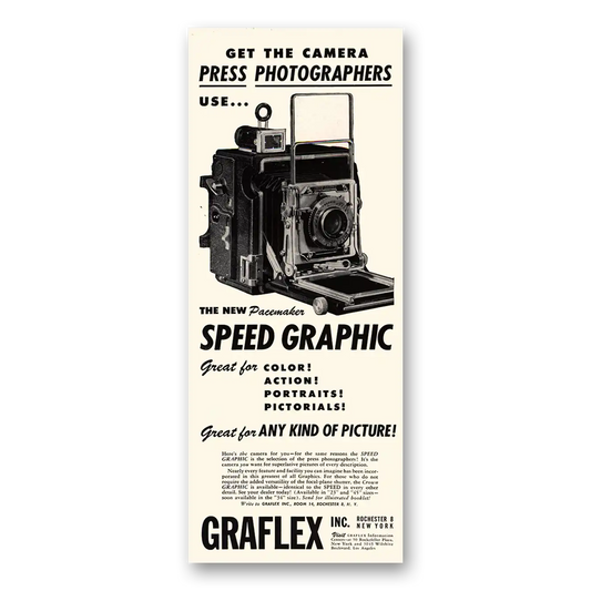 1947 Graflex Cameras Camera Press Photographers Vintage Magazine Print Ad