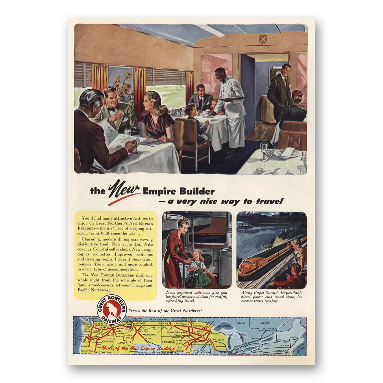 1947 Great Northern Railway Very Nice Way to Travel Vintage Magazine Print Ad