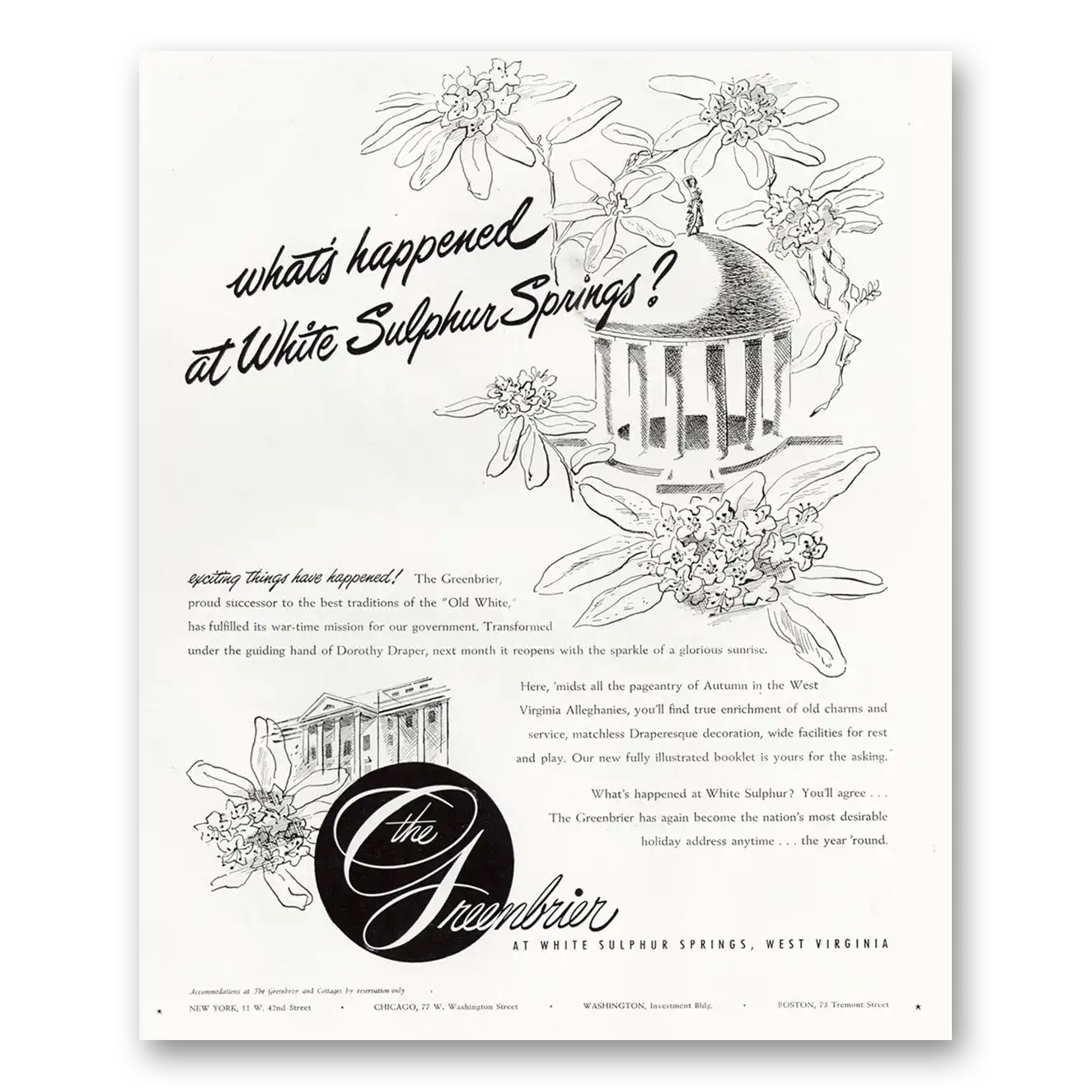 1947 Greenbrier Whats Happened at White Sulphur Springs Vintage Magazine Print Ad