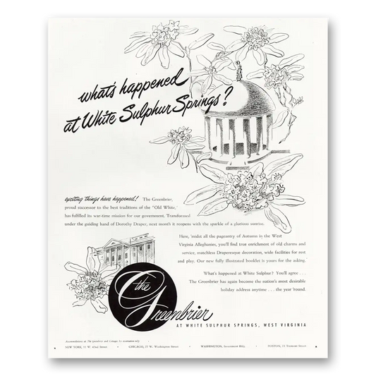 1947 Greenbrier Whats Happened at White Sulphur Springs Vintage Magazine Print Ad