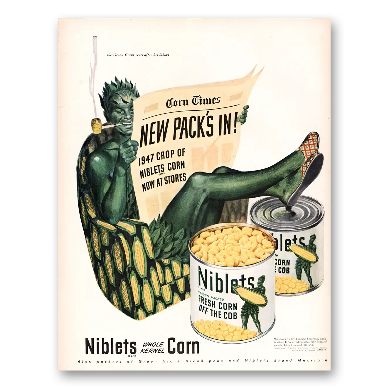 1947 Green Giant Corn Times Vintage Magazine Print Ad