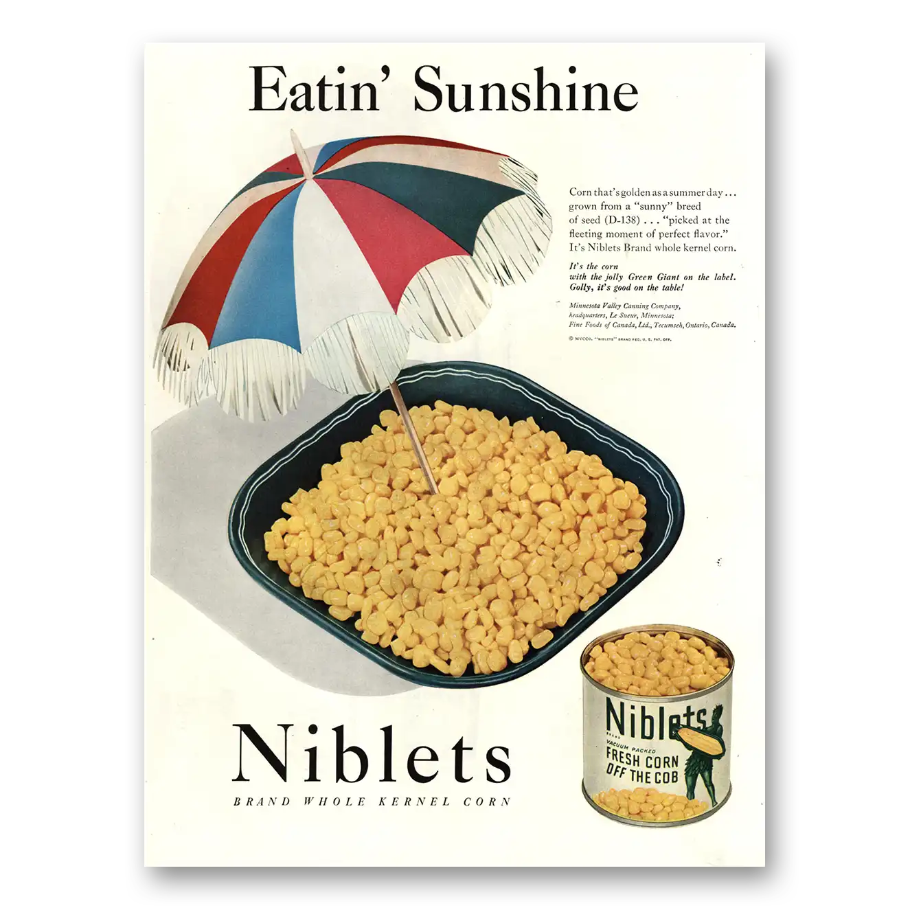 1947 Green Giant Niblets Eatin Sunshine Vintage Magazine Print Ad