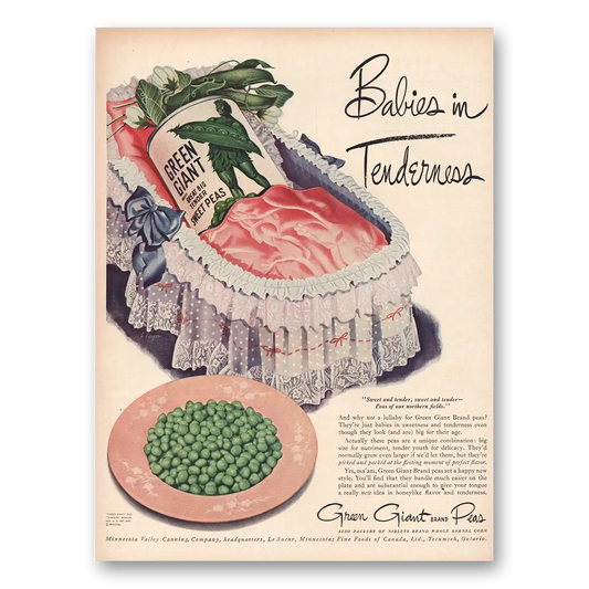 1947 Green Giant Babies In Tenderness Vintage Magazine Print Ad