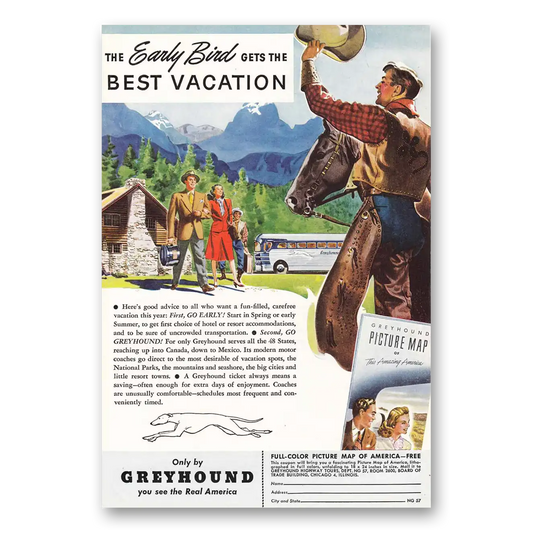 1947 Greyhound Early Bird Ranch Vintage Magazine Print Ad