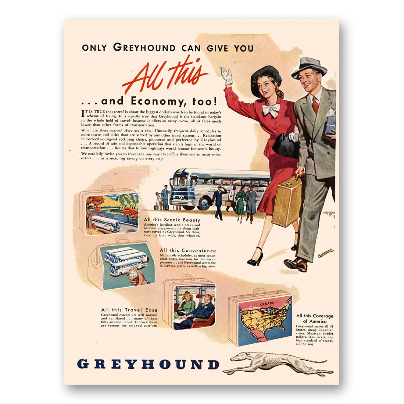 1947 Greyhound All This and Economy Too Vintage Magazine Print Ad