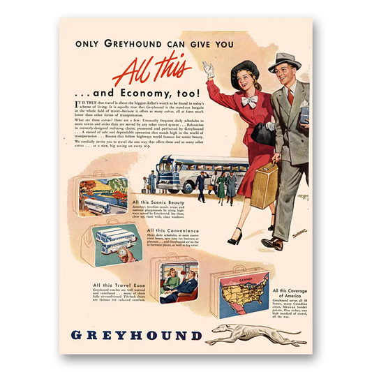 1947 Greyhound All This and Economy Too Vintage Magazine Print Ad