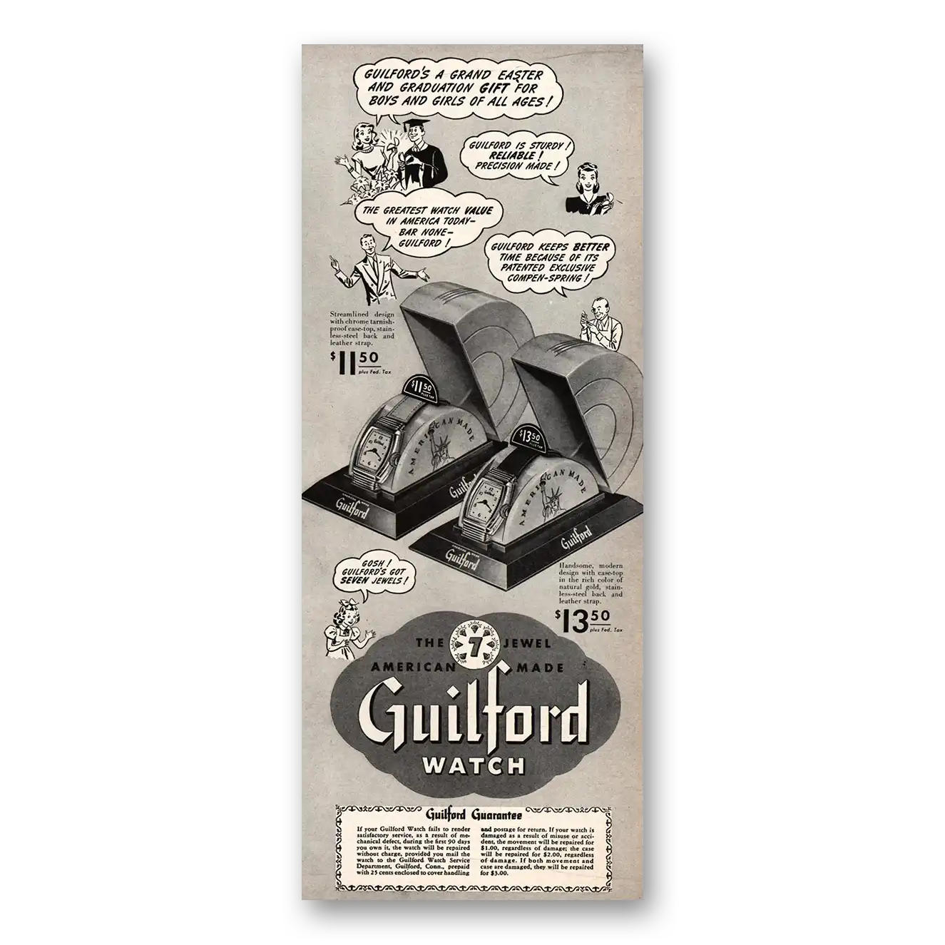 1947 Guilford Watch Grand Easter Graduation Gift Vintage Magazine Print Ad
