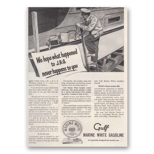 1947 Gulf Marine White Gasoline JBG Vintage Magazine Print Ad