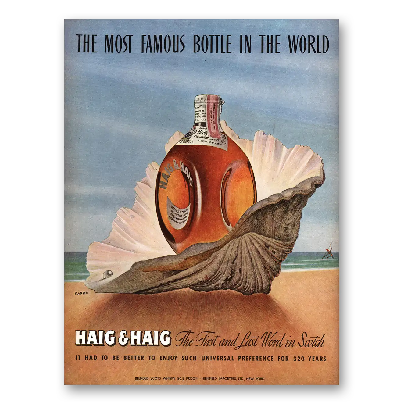 1947 Haig & Haig Most Famous Bottle in the World Vintage Magazine Print Ad