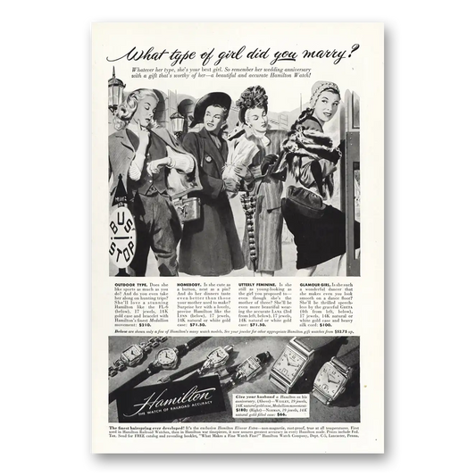 1947 Hamilton Watch Type of Girl Did You Marry Vintage Magazine Print Ad