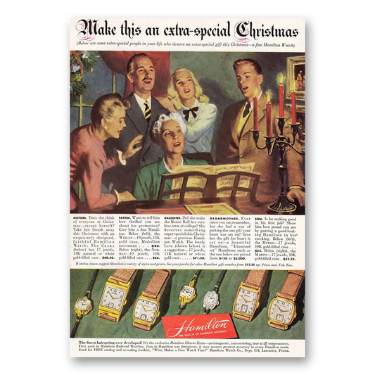 1947 Hamilton Watch Extra Special Christmas Vintage Magazine Print Ad