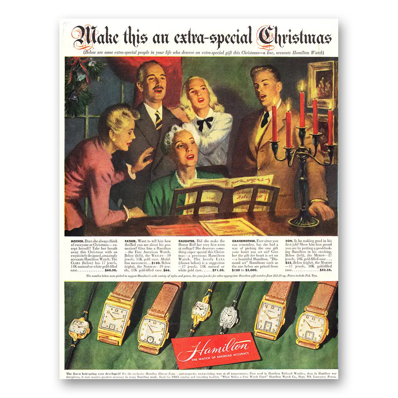 1947 Hamilton Watch Make This an Extra Special Christmas Vintage Magazine Print Ad