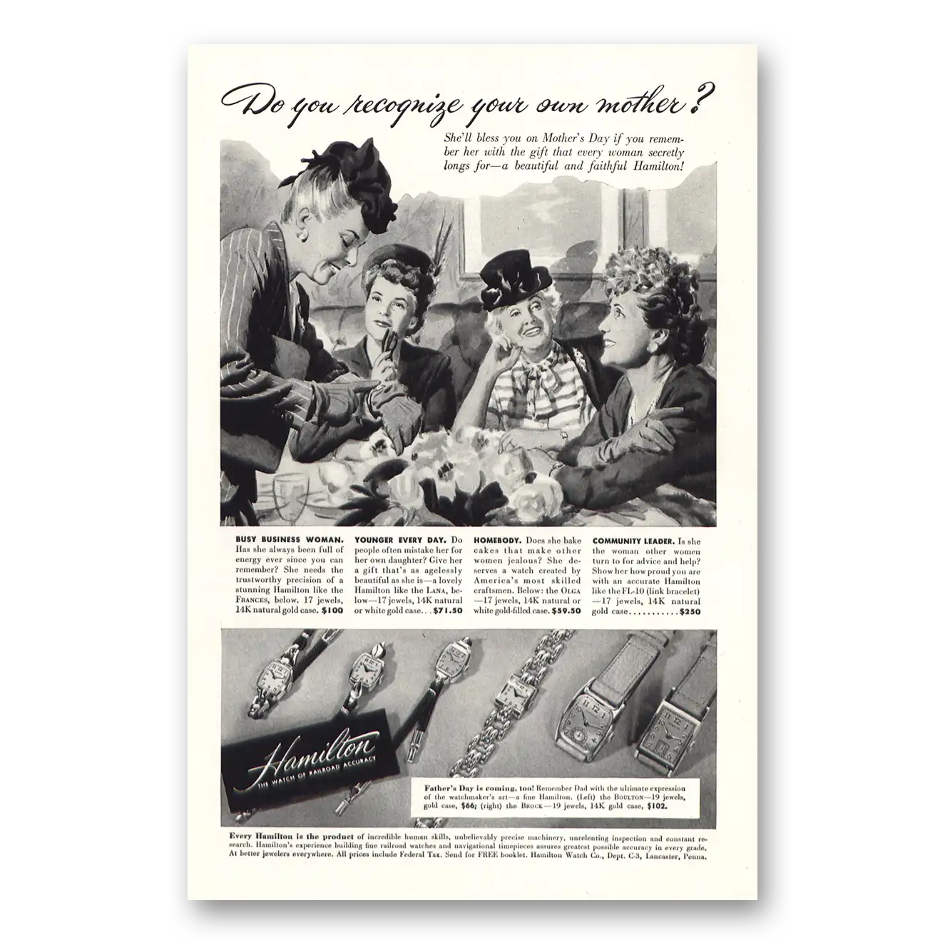 1947 Hamilton Watch Do You Recognize Your Own Mother Vintage Magazine Print Ad