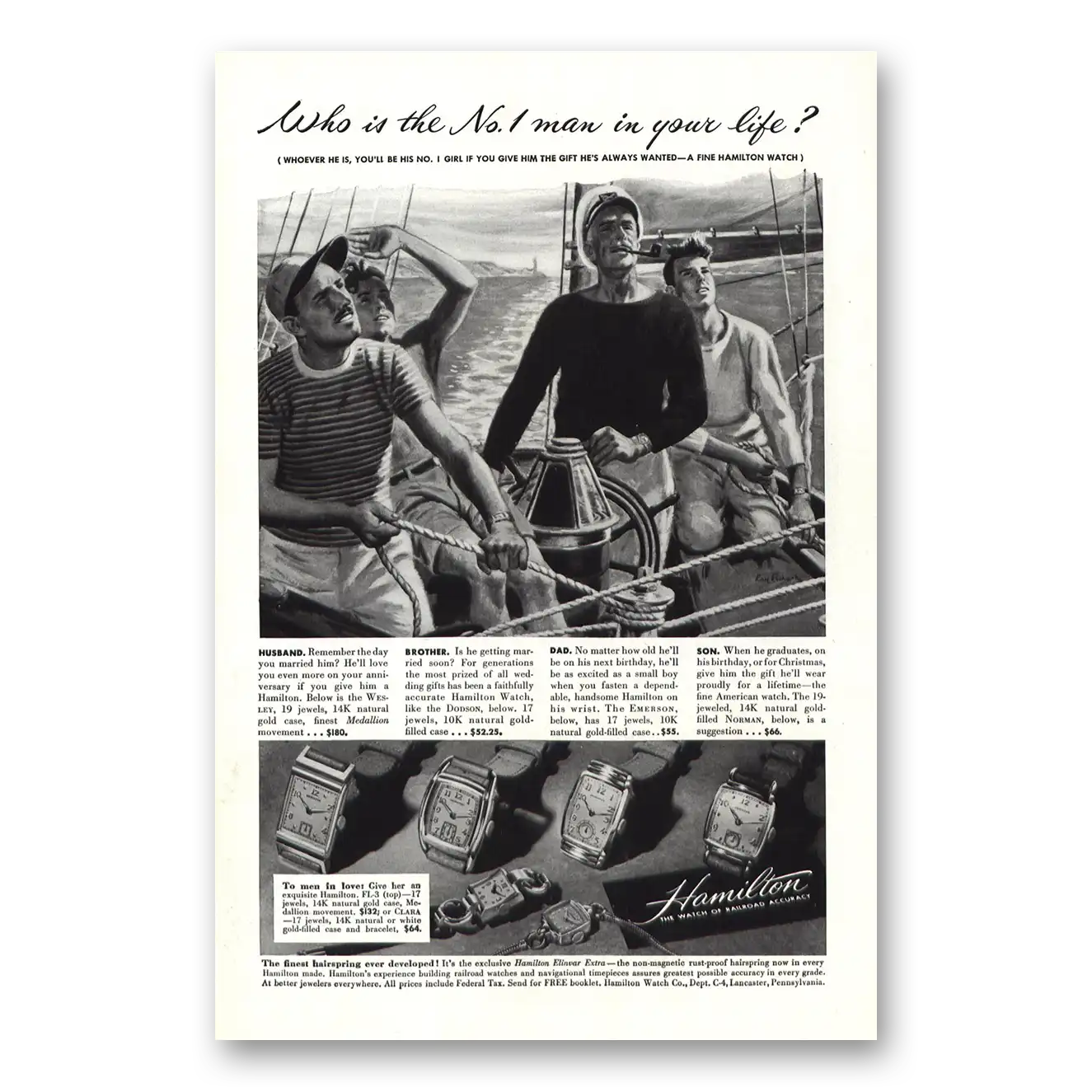 1947 Hamilton Watch No 1 Man In Your Life Vintage Magazine Print Ad