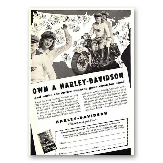 1947 Harley Davidson Own a Harley Davidson Vintage Magazine Print Ad