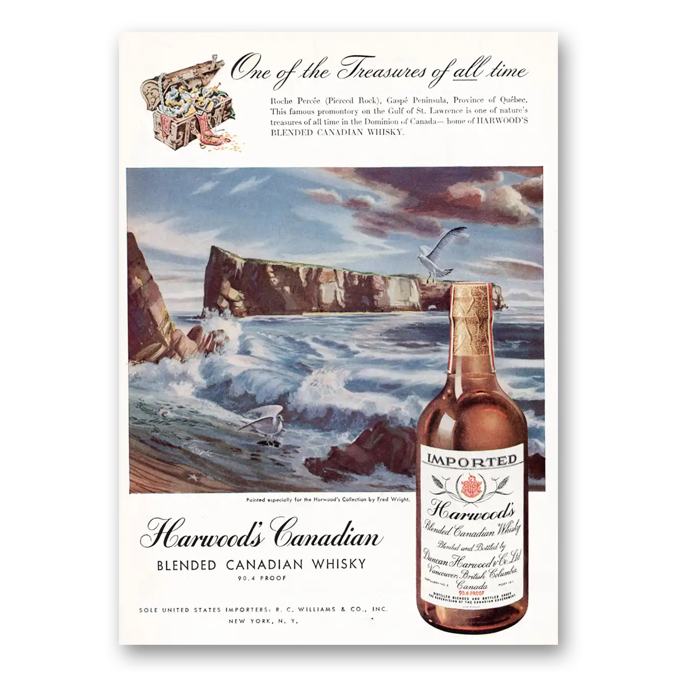 1947 Harwoods Canadian Whisky One of the Treasures Vintage Magazine Print Ad