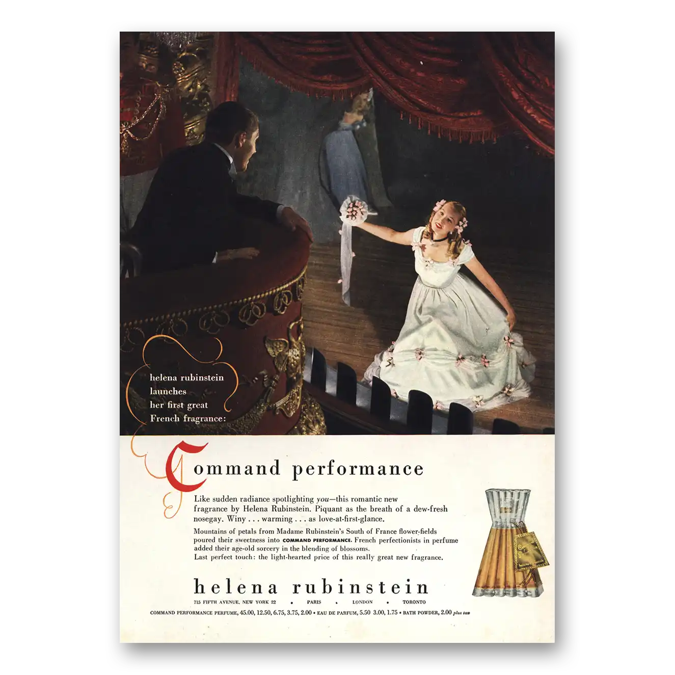 1947 Helena Rubinstein Perfume Command Performance Vintage Magazine Print Ad