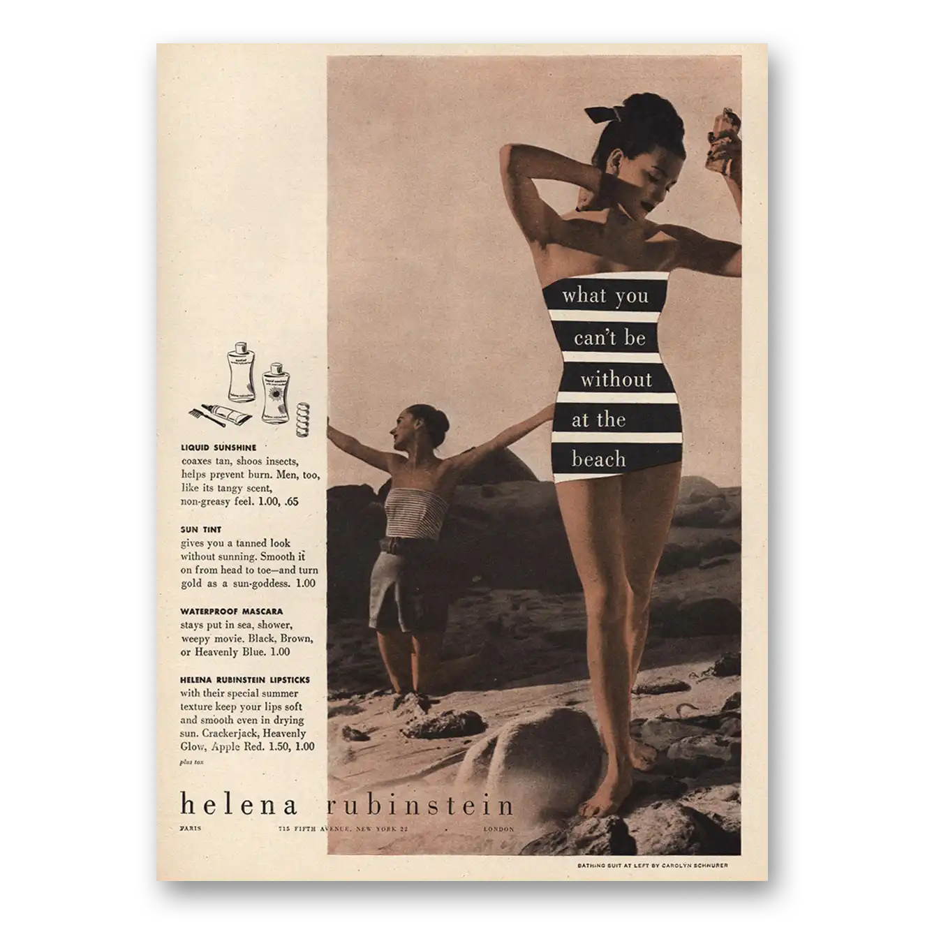 1947 Helena Rubinstein Cosmetics Cant Be Without At the Beach Vintage Magazine Print Ad