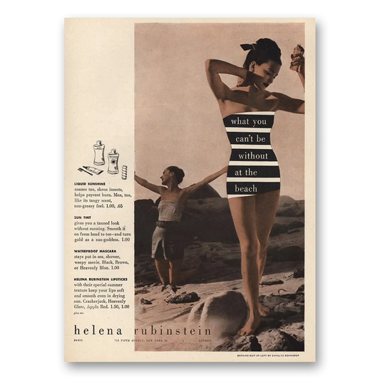 1947 Helena Rubinstein Cosmetics Cant Be Without At the Beach Vintage Magazine Print Ad