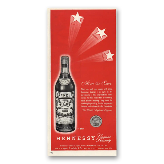 1947 Hennessy Cognac In the Stars Vintage Magazine Print Ad