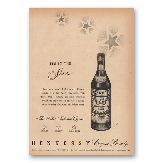 1947 Hennessy Cognac In the Stars Vintage Magazine Print Ad