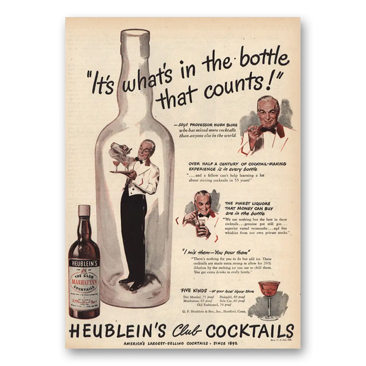 1947 Heublein Cocktails Whats In Bottle That Counts Vintage Magazine Print Ad