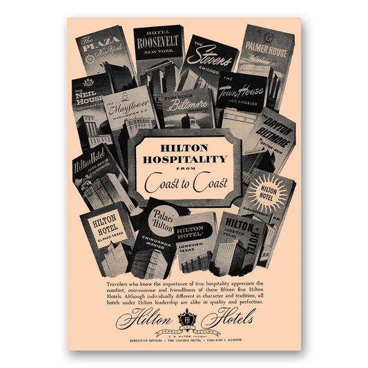 1947 Hilton Hotels Hospitality From Coast to Coast Vintage Magazine Print Ad