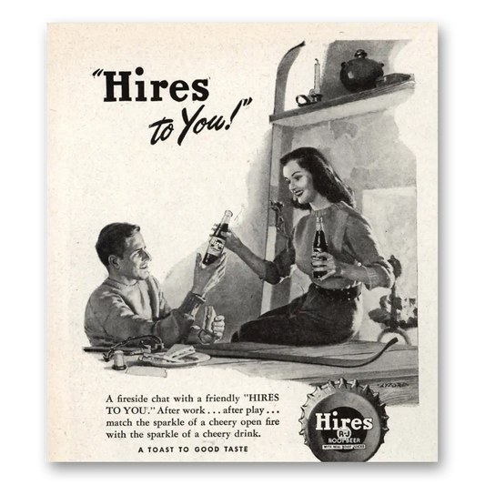 1947 Hires Root Beer Fireside Chat With a Friendly Vintage Magazine Print Ad