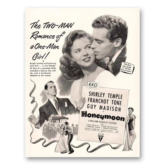 1947 Honeymoon Movie Promo Shirley Temple and Franchot Tone Vintage Magazine Print Ad