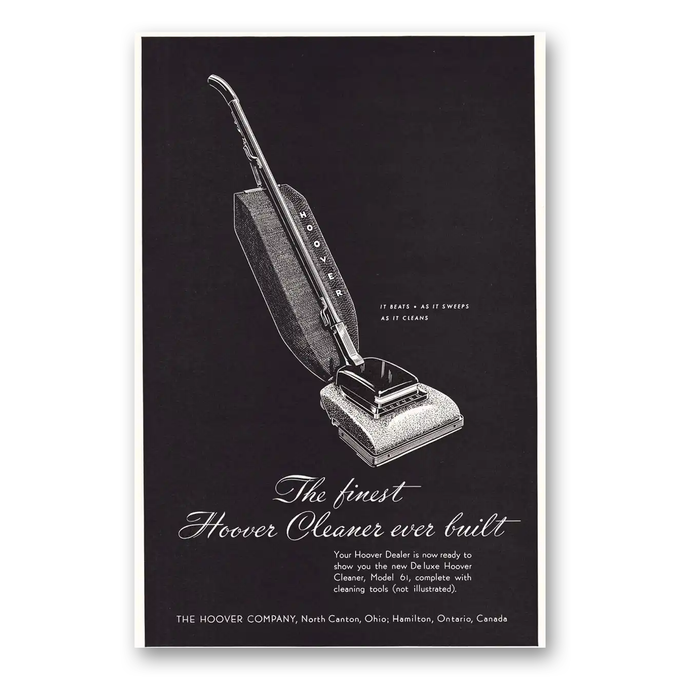 1947 Hoover Vacuum Finest Hoover Cleaner Vintage Magazine Print Ad