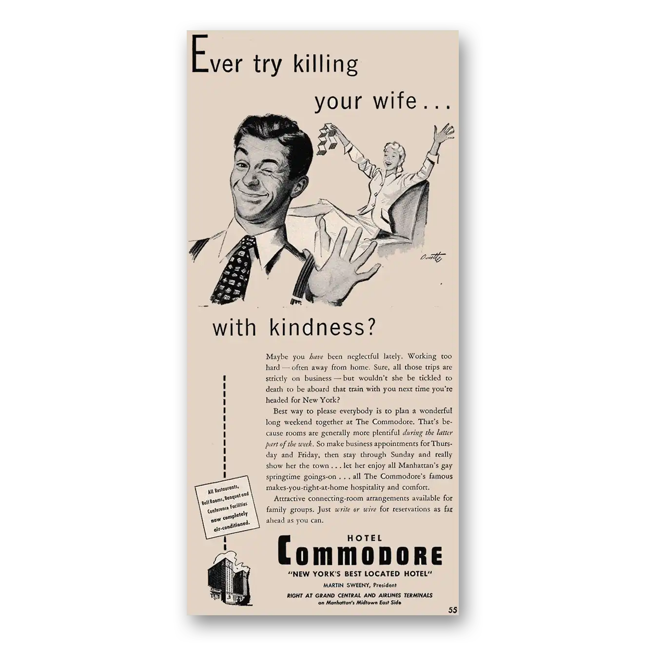 1947 Hotel Commodore Ever Try Killing Your Wife Vintage Magazine Print Ad