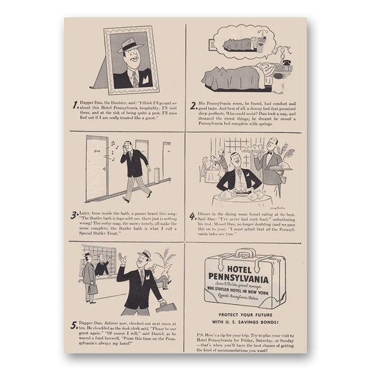 1947 Hotel Pennsylvania Dapper Dan Vintage Magazine Print Ad