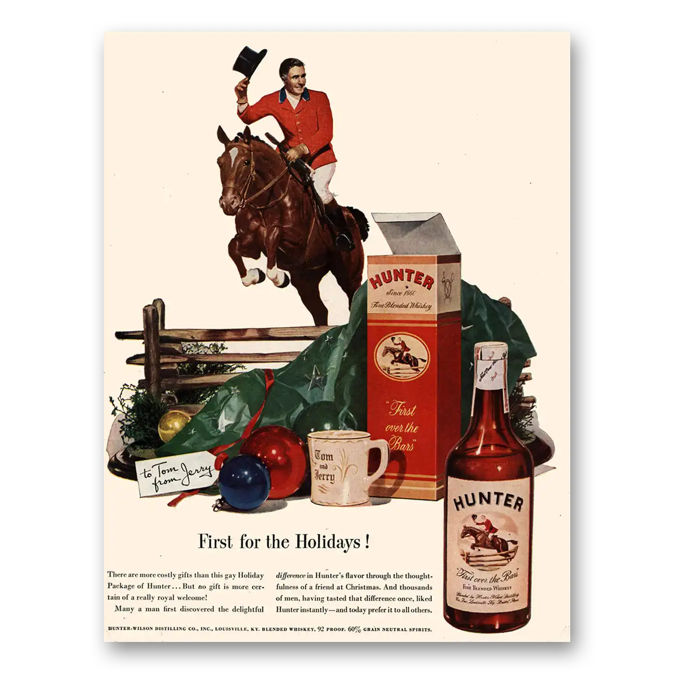 1947 Hunter Whiskey First for the Holidays Vintage Magazine Print Ad