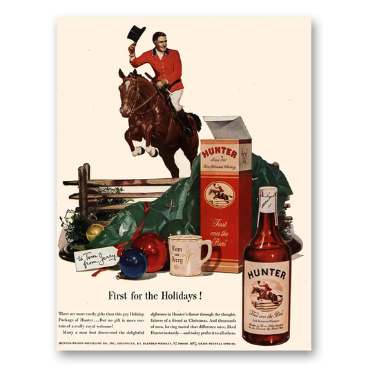 1947 Hunter Whiskey First for the Holidays Vintage Magazine Print Ad